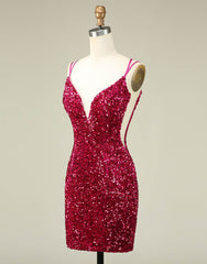 Sparkly Sequin Double Spaghetti Straps Tight Homecoming Dress