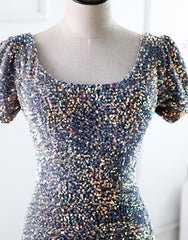 A-Line Square Long Evening Dress with Sequins