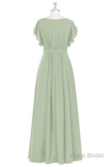 Elegant Sage Green Ruffled A-Line Long Bridesmaid Dress