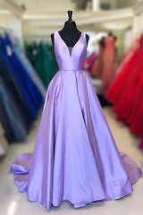 Simple Purple Satin Long Prom Dresses Purple Formal Dresses, Graduation School Party Gown