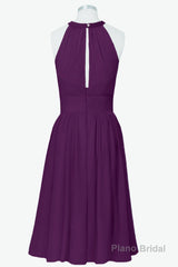 Scoop Purple Chiffon A-line Short Bridesmaid Dress