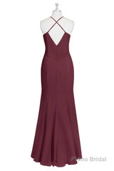 Burgundy Chiffon Cross-Back Mermaid Long Bridesmaid Dress