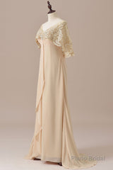 Ruffles Chiffon Long Mother of the Bride Dress with Lace Cape