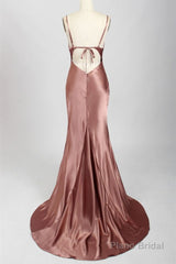 Sexy Rose Mermaid Cowl Neck Long Bridesmaid Dress