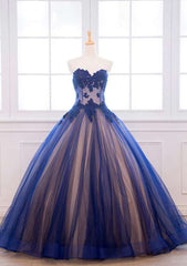 Ball Gown Sweetheart Long/Floor-Length Tulle Prom Dresses With Appliqued