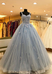 Long/Floor-Length Sweetheart Tulle Ball Gown Prom Dresses With Lace