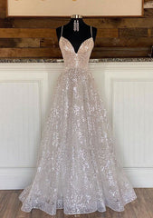 A-line Princess Sweetheart Sweep Train Metallic Yarn Prom Dresses