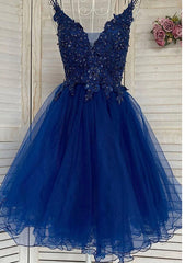 A-line V Neck Sleeveless Tulle Short/Mini Homecoming Dresses With Appliqued Beading Sequins