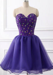 A-line Sweetheart Sleeveless Tulle Short/Mini Homecoming Dress With Beading Rhinestone