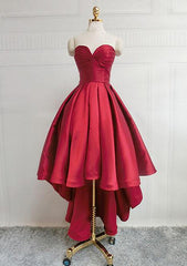 A-line Sweetheart Sleeveless Satin Asymmetrical Homecoming Dresses With Pleated