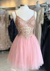 Short Appliqued Sequins A-line Tulle Homecoming Dresses