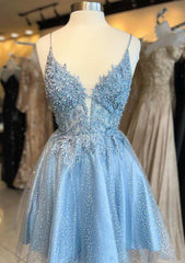 Glittering Beaded Short A-line Tulle Homecoming Dresses with Appliqued