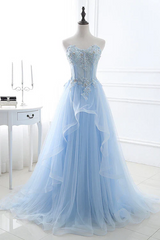 Fashion Light Blue Evening Dresses Long Prom Dresses A Line Off Shoulder Elegant