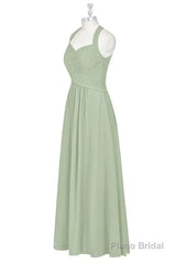 Sage Green Halter Backless A-Line Bridesmaid Dress