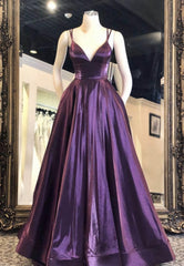 Purple Satin Long Prom Dresses, Evening Dresses, 3349