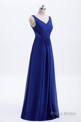 Royal Blue Pleated A-line Chiffon Long Bridesmaid Dress