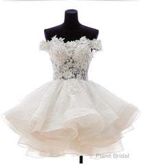 A-Line Off-the-Shoulder Appliques Short White Organza Homecoming Dress 2025