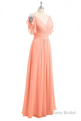 Rust Orange Cold-Shoulder A-Line Long Bridesmaid Dress