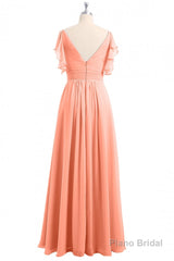 Rust Orange Cold-Shoulder A-Line Long Bridesmaid Dress