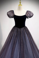 Purple Velvet Tulle Long Prom Dresses, A-Line Evening Dresses