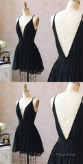 Cute Black V Neck Homecoming Dress, Short Black Formal Dress, Party Dress, 5950