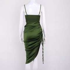 New Satin Green Prom Dress Spaghetti Strap Party Evening Dress