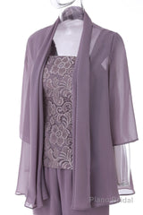 Three-Piece Mauve Square Neck Mother of the Bride Pant Suits