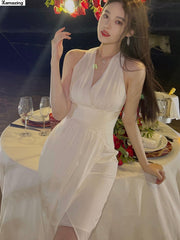 Women Fashion Elegant Evening Party White Dresses Female Fashion Prom Wedding Clothing estidos Clothes