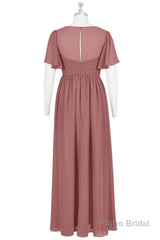 Brown V-Neck High-Waist Long Maternity Bridesmaid Dress