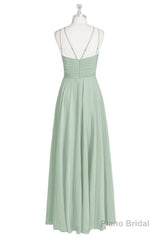 Sage Green Chiffon Halter A-Line Long Bridesmaid Dress