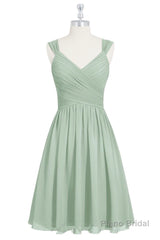 Sage Green Chiffon Lace-Up Short Bridesmaid Dress