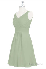 Sage Green Chiffon A-Line Short Bridesmaid Dress