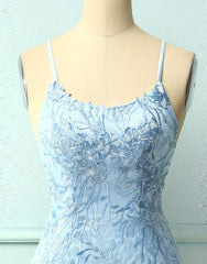 Baby Blue Spaghetti Straps Tight Homecoming Dress With Appliques