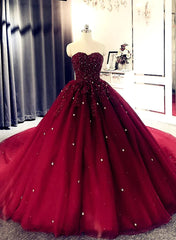 Ball Gown Burgundy Sweetheart Beaded Quince Dresses Sweet 16 Dresses