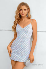 Light Blue SPaghetti Straps Bodycon Homecoming Dress