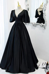 Classy Black Prom Dresses Formal Dresses with Bubble Sleeves