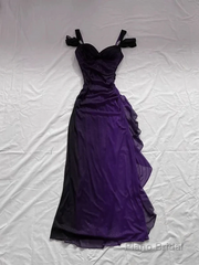 Sexy A Line Straps Ombre Grape Purple Chiffon Long Prom Dress