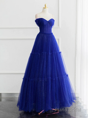 Burgundy A-line Off Shoulder Tulle Shiny Long Prom Dress