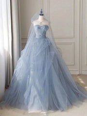 Elegant Sweetheart Prom Dresses A-Line Tulle Floor Length Quinceanera Dresses