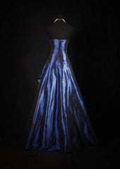 Vintage Ball Gown Strapless Navy Blue Satin Long Prom Dresses Party Dress