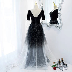 Half Sleeves Gradient Black Prom Dresses