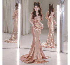 Sleeveless Cowl Neck Sequin Mermaid Evening Gown