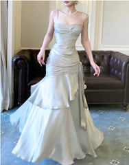 Sliver Grey Satin Straps Long Formal Gown, Cute Long Prom Dresses