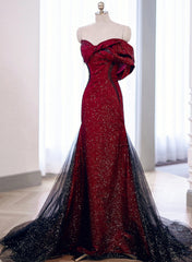 Elegant Black And Red Sweetheart Mermaid Long Prom Dresses, Black And Red Evening Dresses