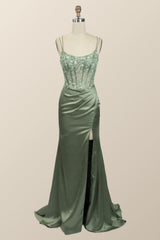 Sage Green Lace Appliques Mermaid Long Formal Dress