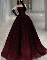 Beautiful Strapless A-line Tulle Prom Dresses,Chic Evening Dresses