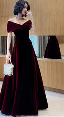 Spring Long Luxury Elegant Wine Red Soft Velvet Evening Party Wedding Dresses for Women Off Shoulder Maxi Dress