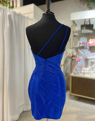 Royal Blue One Shoulder Tight Glitter Homecoming Dress