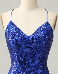 Royal Blue V-Neck Corset Back Homecoming Dress With Sequin