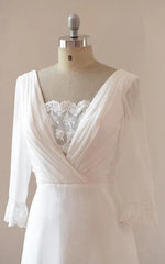 A-Line Chiffon Lace White  Satin Weddig Dresses